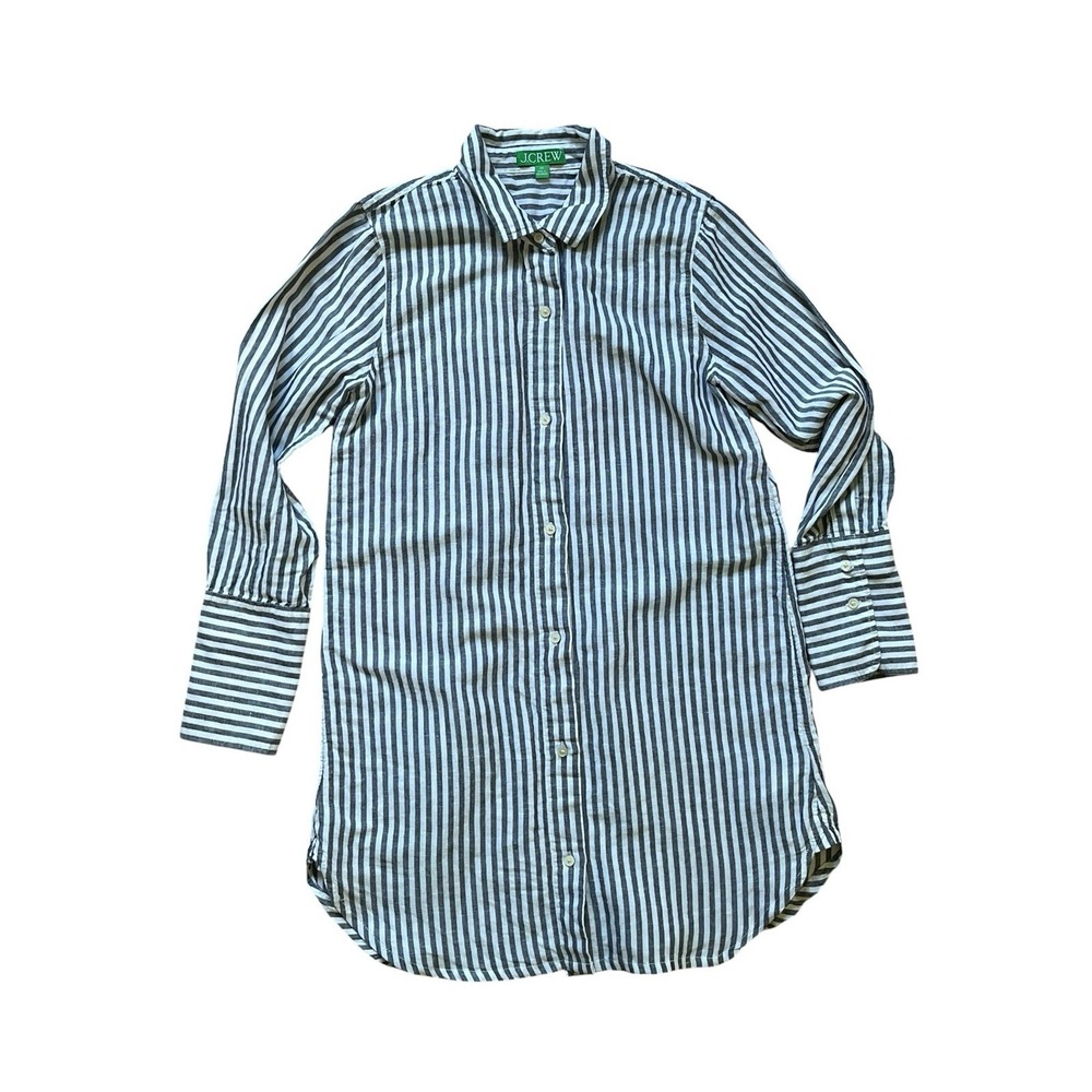 J. CREW  Classic-Fit Beach Shirt Tunic Linen Cotton Blend Stripe Gray White, XS